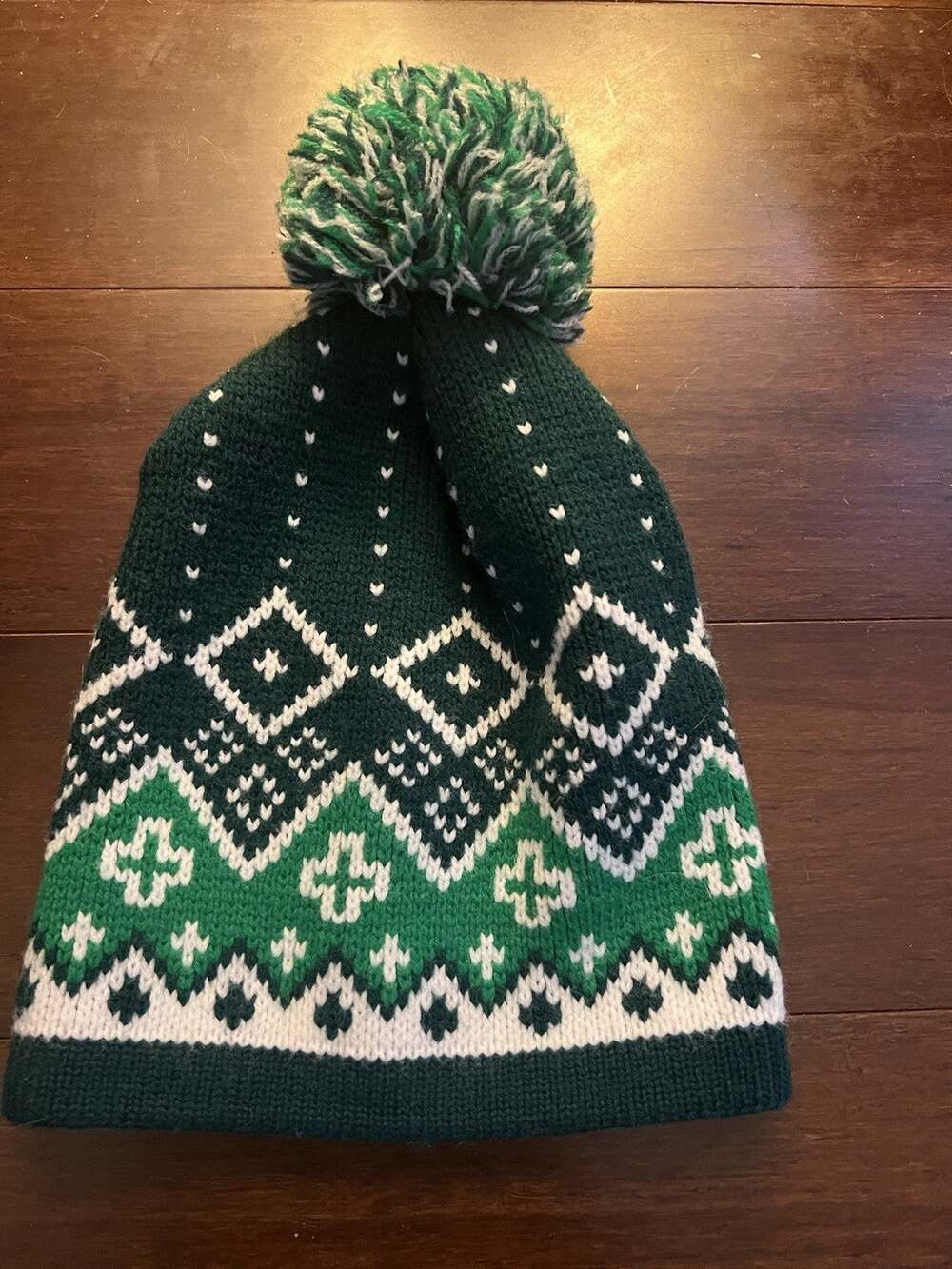 VTG Wigwam Mills Fair Isle Beanie Pom Hat Wintuk Orlon Green Ski Cap